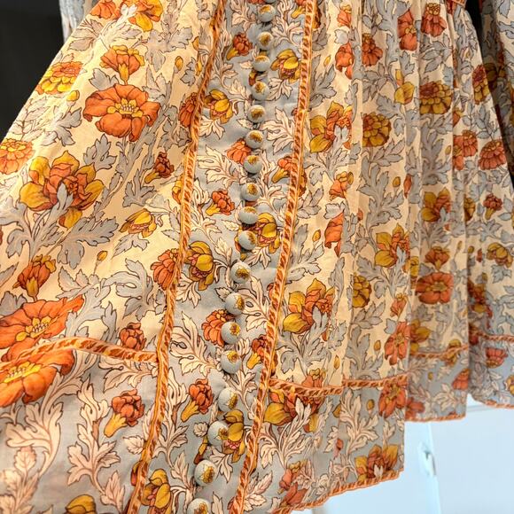 Zimmermann Andie Buttoned Floral Linen Mini Dress Long Sleeve 3 Large - Picture 10 of 16